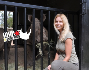 Anneka Svenska with Orphaned Rhino - Rhino Revolution